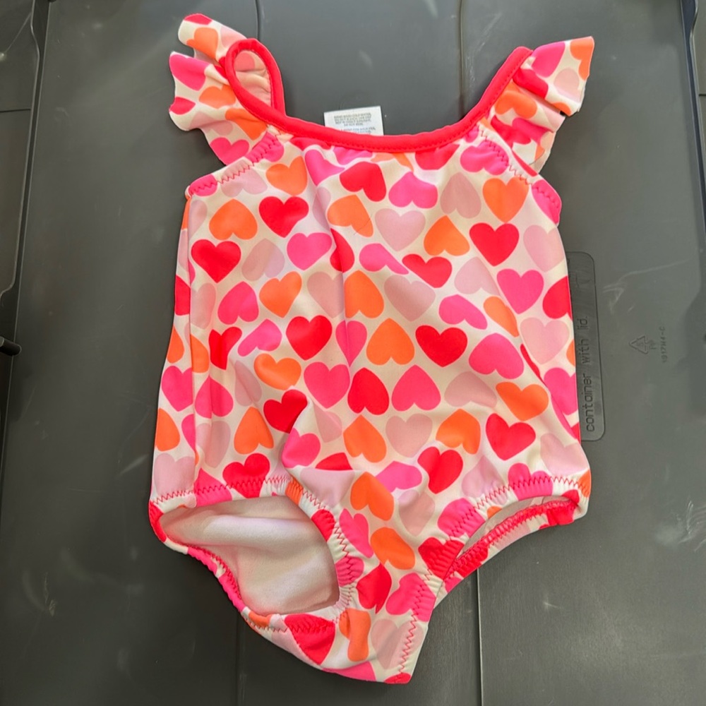Neon hearts baby bathing suit